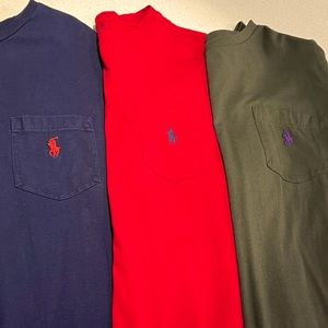 Lot 3. Ralph Lauren Tee Shirts. Medium. Classic Fit. Red, green, blue.
